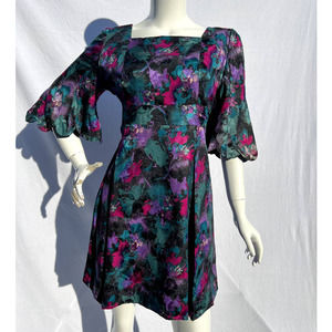 VTG Jade and Magenta Floral Silk Dress